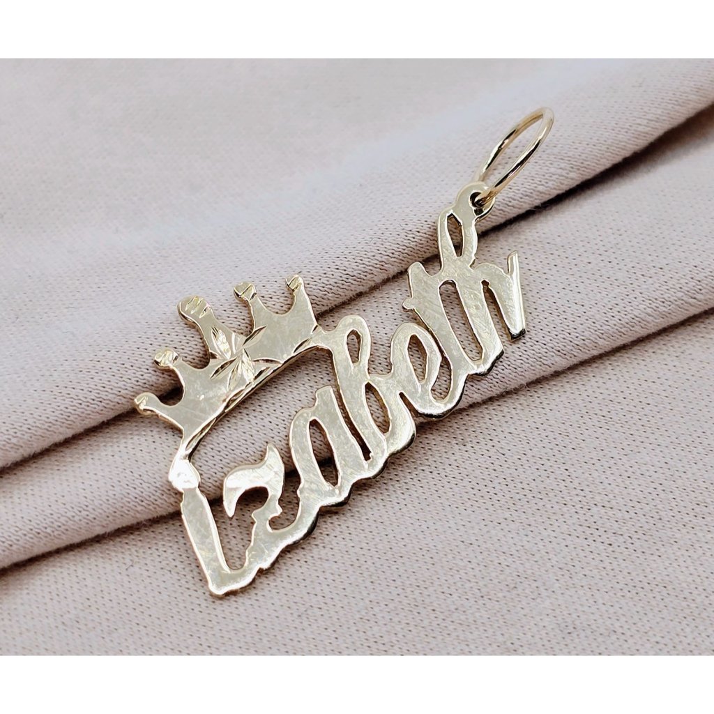 Unique 14k Karat Solid Yellow Gold Designer Initial Name Izabeth Charm Pendant